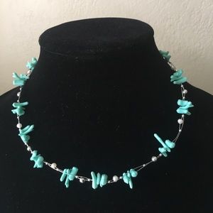 Avon Silver Tone & Aqua Necklace
